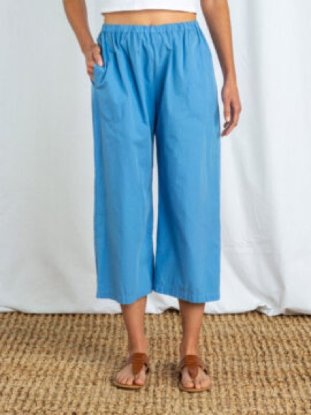 Cut Loose Kabuki Pant Pull On Wide Leg Crop Blue Cotton